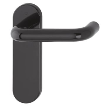 Click Here To Enlarge This Photo Of K138/353K (AR600/21) Hoppe Arrone Latch Levers on Radius Plate - (Nylon) Black - 8566353