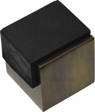 Click Here To Enlarge This Photo Of V1082-AT Heritage Brass Door Stop Square Floor Mounted Design Antique Brass Finish