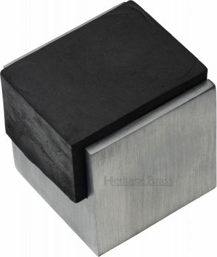 Click Here To Enlarge This Photo Of V1082-SC Heritage Brass Door Stop Square Floor Mounted Design Satin Chrome Finish