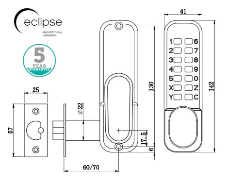 Click Here To Enlarge This Photo Of Eclipse ED20 Easy Code Change Mechanical Push Button Digital Lock with Holdback - Polished Brass (70251)