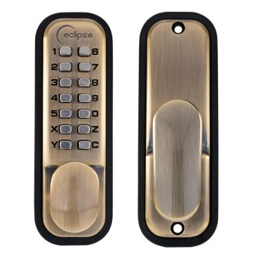Click Here To Enlarge This Photo Of Eclipse ED20 Easy Code Change Mechanical Push Button Digital Lock with Holdback - Antique Bronze (70258)