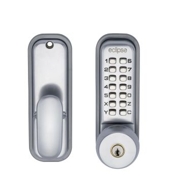 Click Here To Enlarge This Photo Of Eclipse ED20KO Key Override Mechanical Push Button Digital Lock - Satin Chrome (70263)