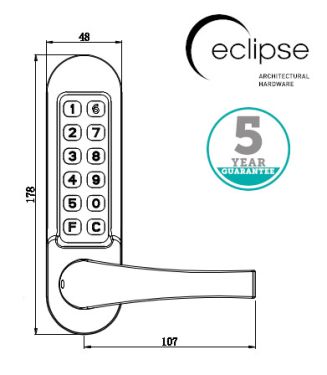 Click Here To Enlarge This Photo Of Eclipse ED55PK Heavy Duty Passage Free Panic Hardware Mechanical Push Button Digital Lock - Satin Chrome (70266)