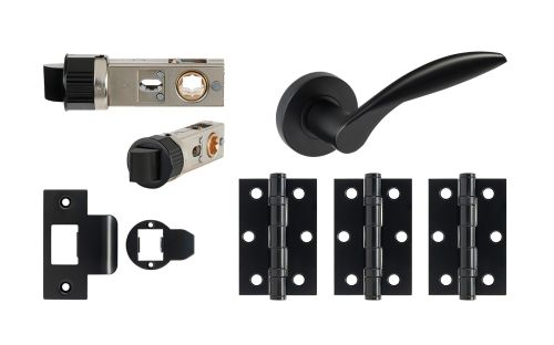 Click Here To Enlarge This Photo Of JTDP71700 Jigtech Matt Black 'Cresta' Passage Door Pack (57mm Backset and 3" Hinges)