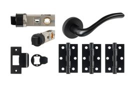 JTDP71710 Jigtech Matt Black 'Solar' Passage Door Pack (57mm Backset and 3" Hinges)