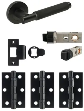 Click Here To Enlarge This Photo Of JTDP71805 Jigtech Matt Black 'Textura' Passage Door Pack (57mm Backset and 3" Hinges)