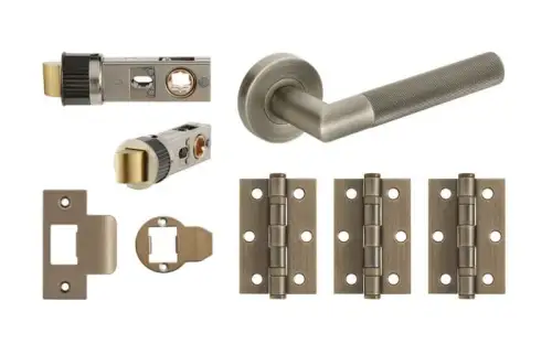 Click Here To Enlarge This Photo Of JTDP71900 Jigtech Matt Antique Brass 'Tactil' Passage Door Pack (57mm Backset and 3" Hinges)