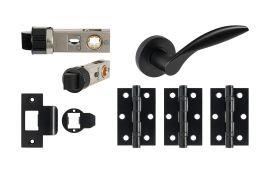 JTDP81700 Jigtech Matt Black 'Cresta' Privacy Door Pack (57mm Backset and 3" Hinges)