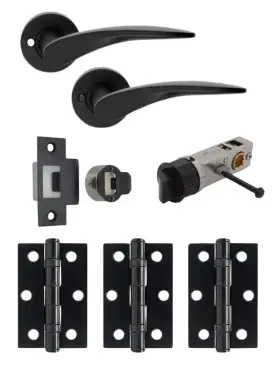 Click Here To Enlarge This Photo Of JTDP81715 Jigtech Matt Black 'Vecta' Privacy Door Pack (57mm Backset and 3" Hinges)