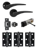 JTDP81715 Jigtech Matt Black 'Vecta' Privacy Door Pack (57mm Backset and 3" Hinges)