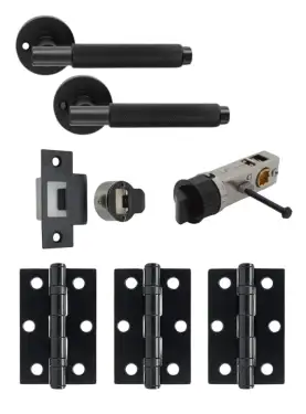 Click Here To Enlarge This Photo Of JTDP81805 Jigtech Matt Black 'Textura' Privacy Door Pack (57mm Backset and 3" Hinges)