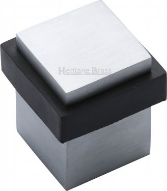 Click Here To Enlarge This Photo Of V1089-SC Heritage Brass Door Stop Square Floor Mounted Design Satin Chrome Finish
