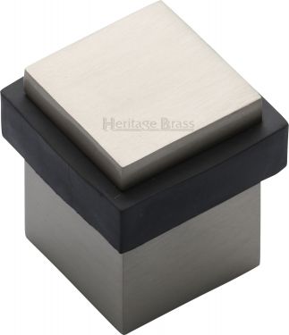 Click Here To Enlarge This Photo Of V1089-SN Heritage Brass Door Stop Square Floor Mounted Design Satin Nickel Finish