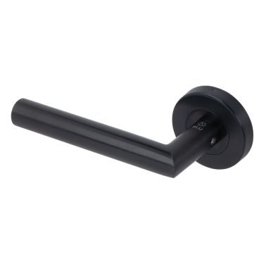 Click Here To Enlarge This Photo Of BLU Performance Mitre Lever Door Handle on Round Rose, G316 Stainless Steel, Matt Black Lacquered (KM060C-MBL)