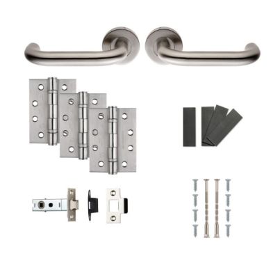 Click Here To Enlarge This Photo Of FDP1190SSS - Carlisle Brass Eurospec 'Nera' Satin Stainless Steel Fire Door Pack  - Contains 1 set of Safety Levers, 4" Fire Rated Hinges and a 76mm CE Tubular Mortice Latch