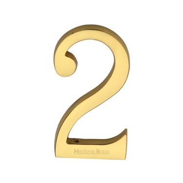 Click Here To Enlarge This Photo Of C1564 2-ULB Heritage Brass Numeral 2 Concealed Fix 76mm (3") Unlacquered Brass