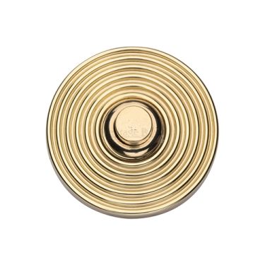 Click Here To Enlarge This Photo Of RR1186-ULB Heritage Brass Reeded Bell Push 3" x 1" Unlacquered Brass finish