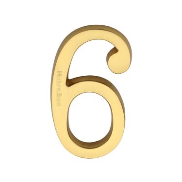 Click Here To Enlarge This Photo Of C1564 6-PB Heritage Brass Numeral 6 Concealed Fix 76mm (3") Polished Brass finish