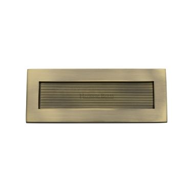 Click Here To Enlarge This Photo Of RR852 254.101-AT Heritage Brass Reeded Letterplate 10" x 4" Antique Brass finish