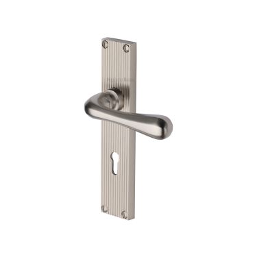 Click Here To Enlarge This Photo Of RR3000-SN Heritage Brass Charlbury Reeded Backplate Lever Lock Satin Nickel finish
