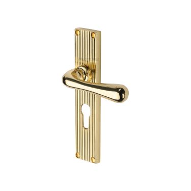Click Here To Enlarge This Photo Of RR3048-PB Heritage Brass Charlbury Reeded Backplate Euro Profile Polished Brass finish