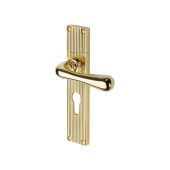 RR3048-PB Heritage Brass Charlbury Reeded Backplate Euro Profile Polished Brass finish