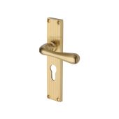 RR3048-SB Heritage Brass Charlbury Reeded Backplate Euro Profile Satin Brass finish