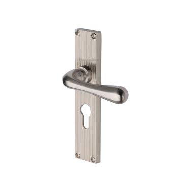 Click Here To Enlarge This Photo Of RR3048-SN Heritage Brass Charlbury Reeded Backplate Euro Profile Satin Nickel finish