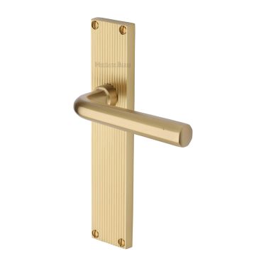 Click Here To Enlarge This Photo Of RR3710-SB Heritage Brass Octave Reeded Backplate Lever Latch Satin Brass finish