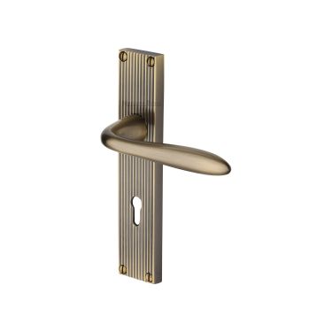 Click Here To Enlarge This Photo Of RR5000-AT Heritage Brass Sutton Reeded Backplate Lever Lock Antique Brass finish