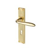 RR5000-PB Heritage Brass Sutton Reeded Backplate Lever Lock Polished Brass finish