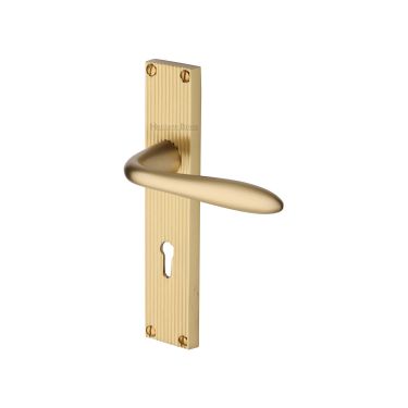 Click Here To Enlarge This Photo Of RR5000-SB Heritage Brass Sutton Reeded Backplate Lever Lock Satin Brass finish