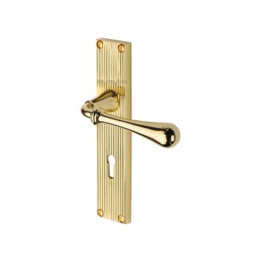 Click Here To Enlarge This Photo Of RR6000-PB Heritage Brass Roma Reeded Backplate Lever Lock Polished Brass finish