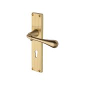RR6000-SB Heritage Brass Roma Reeded Backplate Lever Lock Satin Brass finish