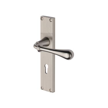 Click Here To Enlarge This Photo Of RR6000-SN Heritage Brass Roma Reeded Backplate Lever Lock Satin Nickel finish
