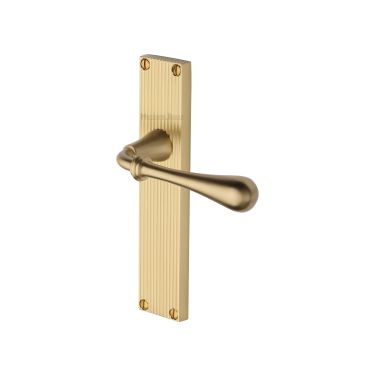 Click Here To Enlarge This Photo Of RR6010-SB Heritage Brass Roma Reeded Backplate Lever Latch Satin Brass finish