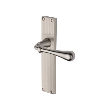 Click Here To Enlarge This Photo Of RR6010-SN Heritage Brass Roma Reeded Backplate Lever Latch Satin Nickel finish