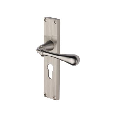 Click Here To Enlarge This Photo Of RR6048-SN Heritage Brass Roma Reeded Backplate Euro Profile Satin Nickel finish