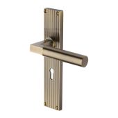 RR7300-AT Heritage Brass Bauhaus Reeded Backplate Lever Lock Antique Brass finish