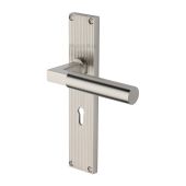 RR7300-SN Heritage Brass Bauhaus Reeded Backplate Lever Lock Satin Nickel finish
