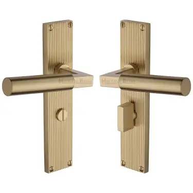 Click Here To Enlarge This Photo Of RR7330-SB Heritage Brass Bauhaus Reeded Backplate Bathroom Set Satin Brass finish