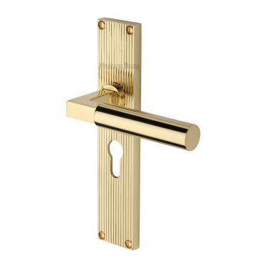 Click Here To Enlarge This Photo Of RR7348-PB Heritage Brass Bauhaus Reeded Backplate Europrofile Polished Brass finish