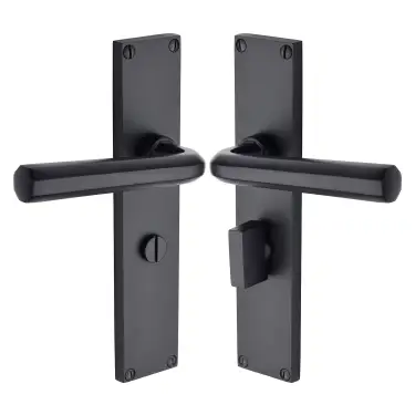 Click Here To Enlarge This Photo Of VT5930-BKMT Heritage Brass Octave Bathroom Set Door Handle on 200mm Plate Matt Black finish