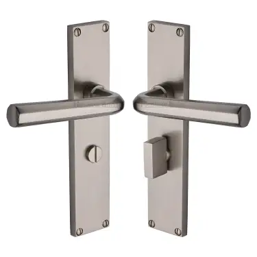 Click Here To Enlarge This Photo Of VT5930-SN Heritage Brass Octave Bathroom Set Door Handle on 200mm Plate Satin Nickel finish