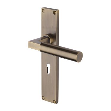 Click Here To Enlarge This Photo Of VT6300-AT Heritage Brass Bauhaus Lever Lock Door Handle on 200mm Plate Antique Brass finish