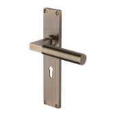VT6300-AT Heritage Brass Bauhaus Lever Lock Door Handle on 200mm Plate Antique Brass finish