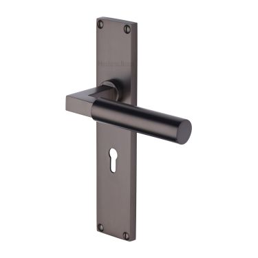 Click Here To Enlarge This Photo Of VT6300-MB Heritage Brass Bauhaus Lever Lock Door Handle on 200mm Plate Matt Bronze finish