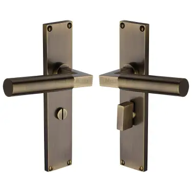 Click Here To Enlarge This Photo Of VT6330-AT Heritage Brass Bauhaus Bathroom Set Door Handle on 200mm Plate Antique Brass finish