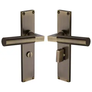 VT6330-AT Heritage Brass Bauhaus Bathroom Set Door Handle on 200mm Plate Antique Brass finish