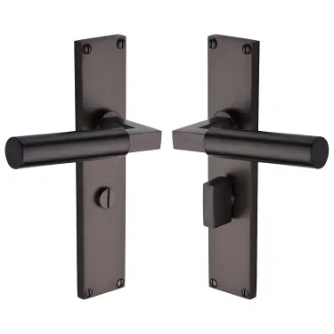 Click Here To Enlarge This Photo Of VT6330-MB Heritage Brass Bauhaus Bathroom Set Door Handle on 200mm Plate Matt Bronze finish